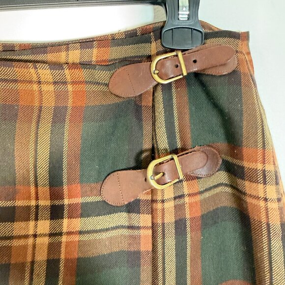 Lauren Ralph Lauren RLR Plaid Wool Maxi Skirt Green Brown Academia Equestrian 12 - Picture 3 of 6